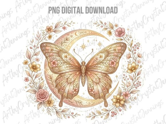 Download Celestial Moon Floral Butterfly Clipart - Premium Resources
