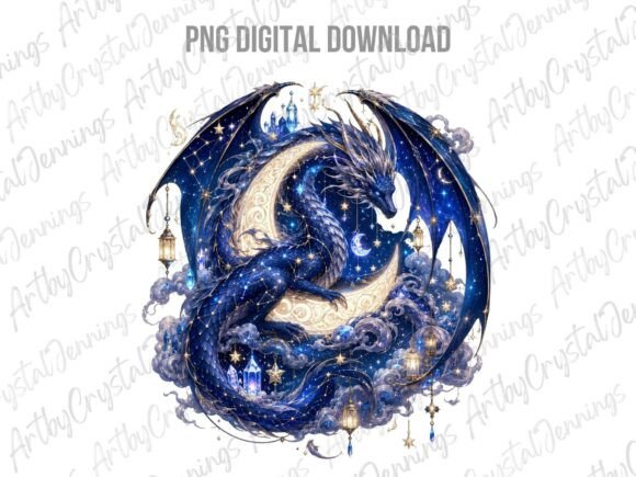 Download Watercolor Celestial Moon Dragon PNG - Moon Collection